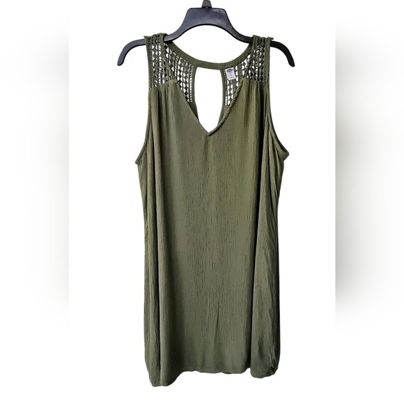 Old Navy Crochet Strap V Neck Olive Green Sleeveless Festival Shift Dress XL - Picture 1 of 7
